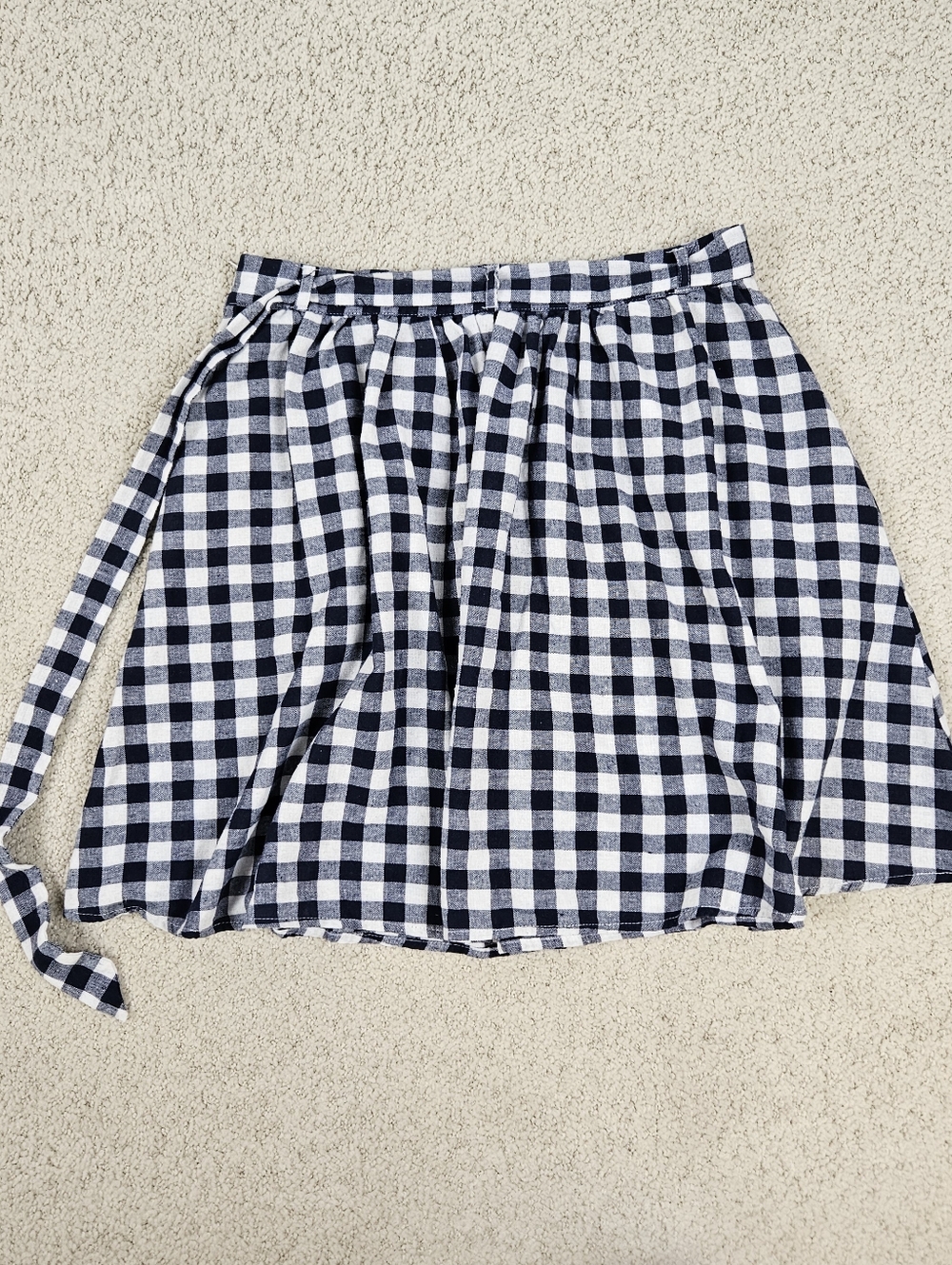 Mod Cloth Pleated Skirt Mini Gingham Blue White Belt Pocket Lightweight Womens L - Picture 6 of 8